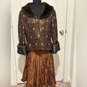 Nine West Women’s jacket with faux fur cuffs and gold skirt